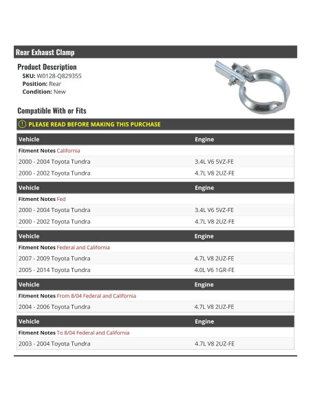 Abrazadera de Escape Trasera Toyota Tundra 2000-2014