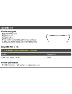 Carcasa Rejilla Inferior Delantera Cromo Toyota Corolla 2014-2016 2
