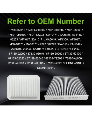 Filtro de Aire Motor y Cabina WZXIGGS 87139-07010 17801-21050