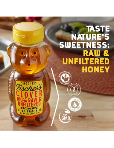 Miel Cruda Sin Filtrar Fischer 340 g - Botella Oso Exprimible