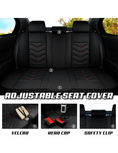 Fundas de Asiento de Coche ADERN para Toyota Yaris 2007-2020, Cuero Nappa, Estándar 5 Asientos, Negro