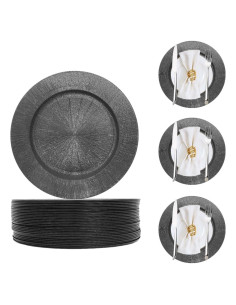 Set de 50 Platos Cargadores Redondos Cashewnuts Negros 33cm