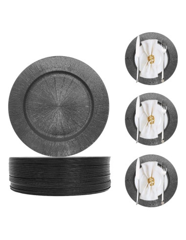 Set de 50 Platos Cargadores Redondos Cashewnuts Negros 33cm