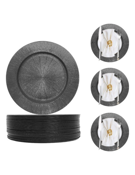 Set de 50 Platos Cargadores Redondos Cashewnuts Negros 33cm