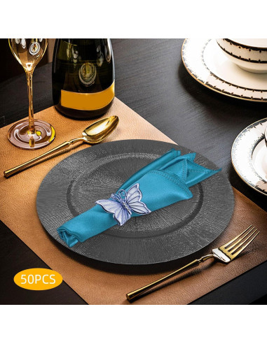 Set de 50 Platos Cargadores Redondos Cashewnuts Negros 33cm