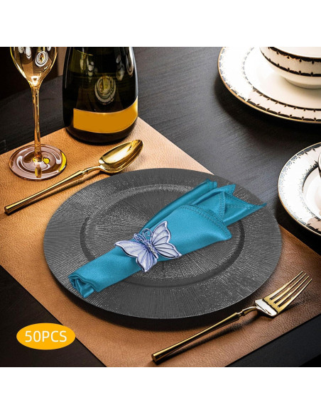 Set de 50 Platos Cargadores Redondos Cashewnuts Negros 33cm