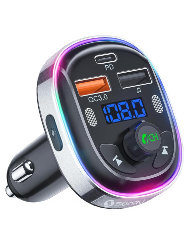 Transmisor FM Bluetooth 5.3 SONRU para Coche Cargador Rápido 48W