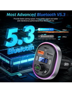 Transmisor FM Bluetooth 5.3 SONRU para Coche Cargador Rápido 48W 2