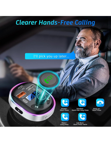 Transmisor FM Bluetooth 5.3 SONRU para Coche Cargador Rápido 48W