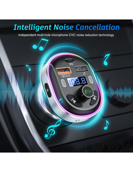 Transmisor FM Bluetooth 5.3 SONRU para Coche Cargador Rápido 48W