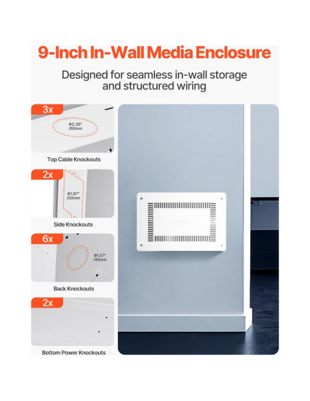 Caja de Medios Empotrada VEVOR 9 Pulgadas Acero Blanco