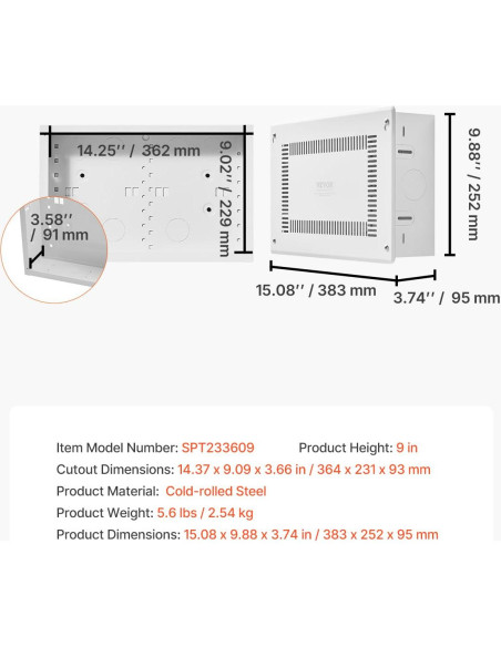 Caja de Medios Empotrada VEVOR 9 Pulgadas Acero Blanco