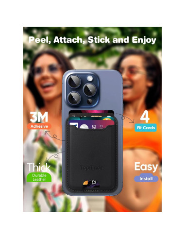 Soporte para Tarjetas TopMade Negro, Cuero Premium, RFID, 4 Tarjetas