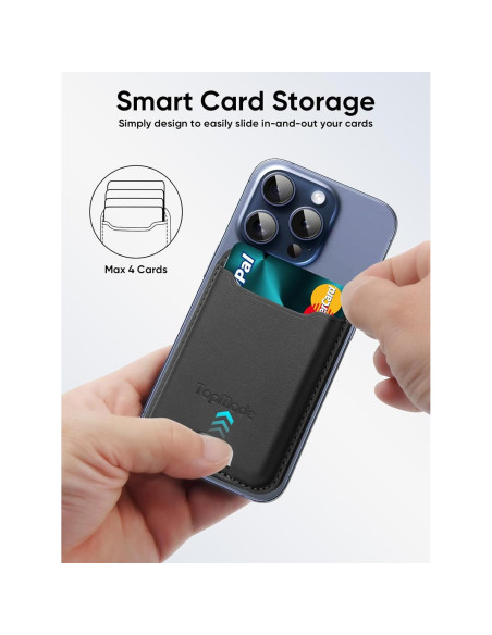 Soporte para Tarjetas TopMade Negro, Cuero Premium, RFID, 4 Tarjetas