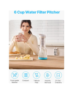 Jarra de Filtro de Agua VEVOR de Vidrio 6 Tazas Sin BPA 2