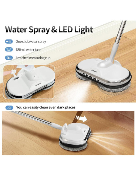Mopa Eléctrica Inalámbrica AlfaBot WS-24 con Pulverizador y LED