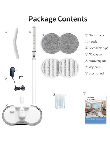 Mopa Eléctrica Inalámbrica AlfaBot WS-24 con Pulverizador y LED