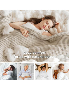 Manta Tejida Waffle Bedsure 100% Algodón Queen Beige 90x90cm 2