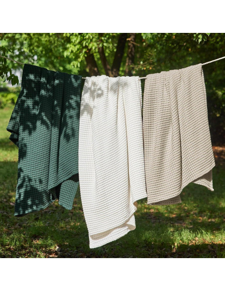 Manta Tejida Waffle Bedsure 100% Algodón Queen Beige 90x90cm