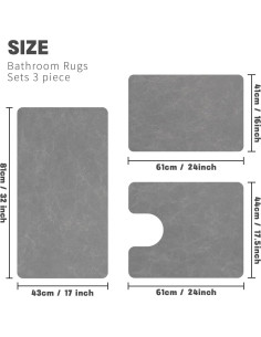 Juego de Alfombrillas de Baño YIHOUSE 3 Piezas Gris Oscuro 2
