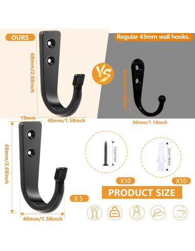 Ganchos de Pared WODEGIFT 5 Pcs Alta Resistencia Negro