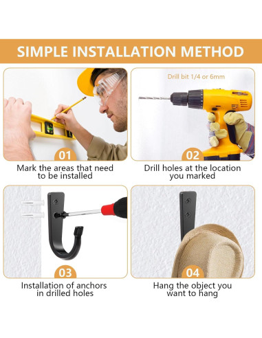 Ganchos de Pared WODEGIFT 5 Pcs Alta Resistencia Negro