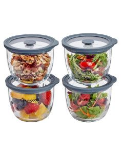 Juego de Tazones de Vidrio 384 ml con Tapas Herméticas - Spreccio