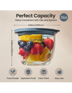 Juego de Tazones de Vidrio 384 ml con Tapas Herméticas - Spreccio 2