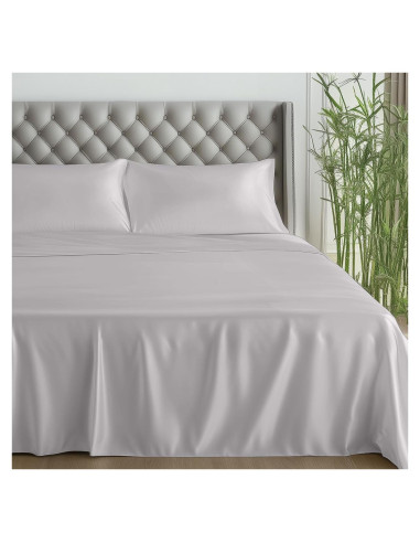 Juego de Sábanas Queen Caelorin 4 Piezas Viscosa Bambú Gris