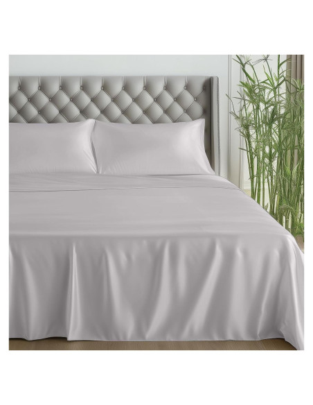 Juego de Sábanas Queen Caelorin 4 Piezas Viscosa Bambú Gris