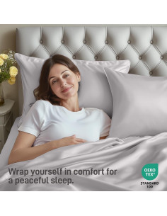 Juego de Sábanas Queen Caelorin 4 Piezas Viscosa Bambú Gris 2