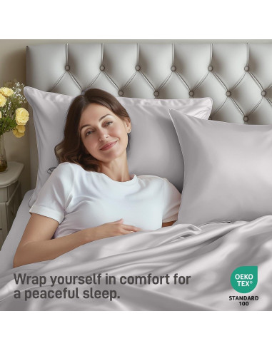 Juego de Sábanas Queen Caelorin 4 Piezas Viscosa Bambú Gris