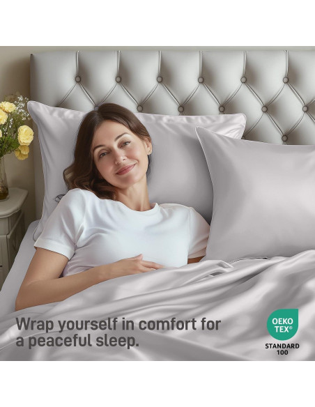 Juego de Sábanas Queen Caelorin 4 Piezas Viscosa Bambú Gris