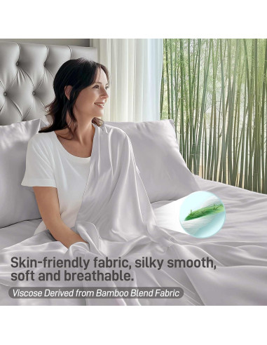 Juego de Sábanas Queen Caelorin 4 Piezas Viscosa Bambú Gris