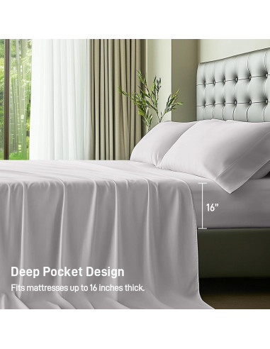 Juego de Sábanas Queen Caelorin 4 Piezas Viscosa Bambú Gris