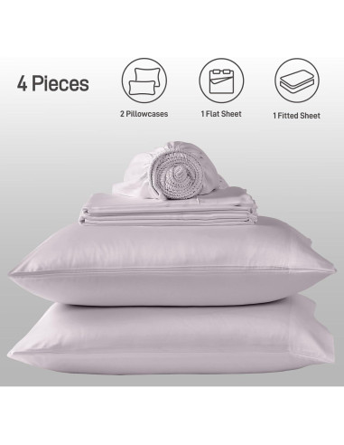 Juego de Sábanas Queen Caelorin 4 Piezas Viscosa Bambú Gris