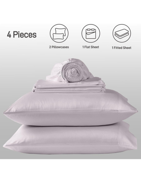 Juego de Sábanas Queen Caelorin 4 Piezas Viscosa Bambú Gris