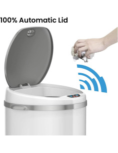 Basurero Automático iTouchless 30L Blanco Acero Inoxidable 2