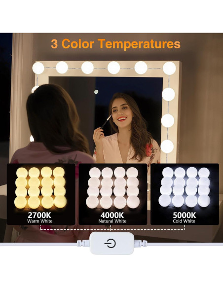 Luces de Tocador AIBOO 16 Bombillas LED Regulables para Maquillaje