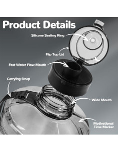 Botella de Agua 1 Galón QD.SUZEE Transparente a Prueba de Fugas 2