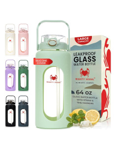 Botella de Agua de Vidrio 2L MIGHTY VESSEL con Pajilla Verde