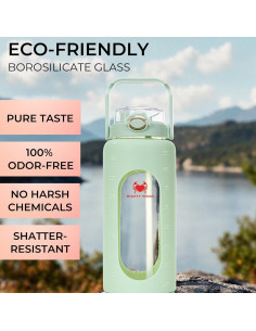 Botella de Agua de Vidrio 2L MIGHTY VESSEL con Pajilla Verde 2