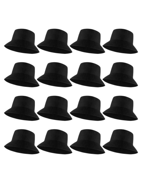 16 Sombreros de Cubo Plegables Unisex de Algodón Negro