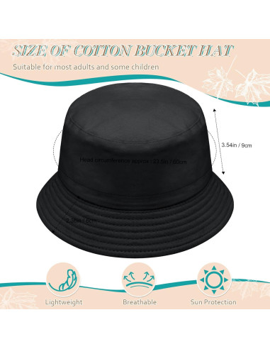 16 Sombreros de Cubo Plegables Unisex de Algodón Negro