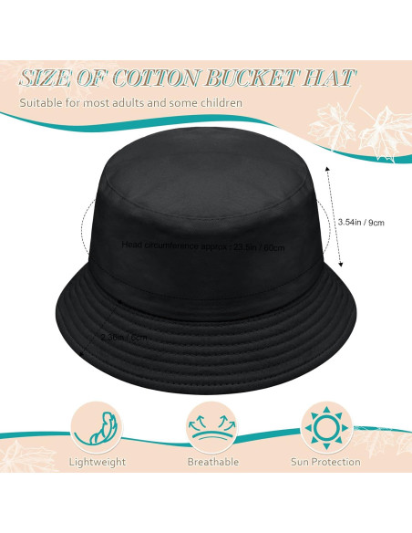 16 Sombreros de Cubo Plegables Unisex de Algodón Negro