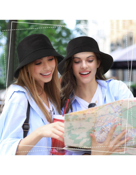 16 Sombreros de Cubo Plegables Unisex de Algodón Negro