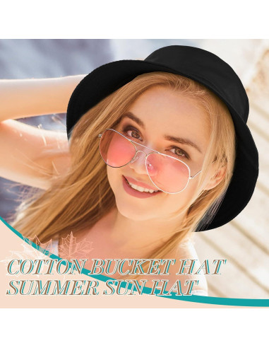 16 Sombreros de Cubo Plegables Unisex de Algodón Negro