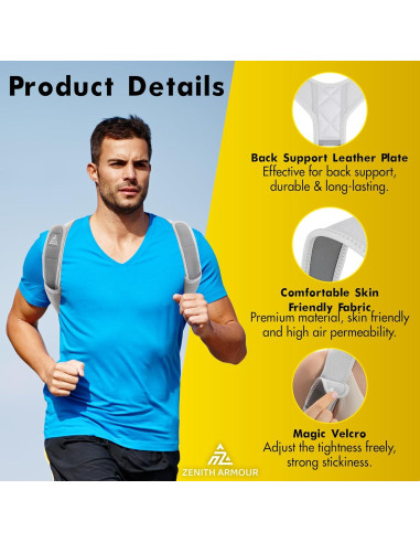 Corrector de Postura Zenith Armour Unisex Ajustable - Faja Ergonómica Transpirable para Espalda y Hombros
