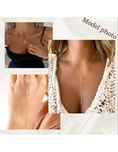 Collar Lariat de Oro 14K para Mujeres con Colgante en Y