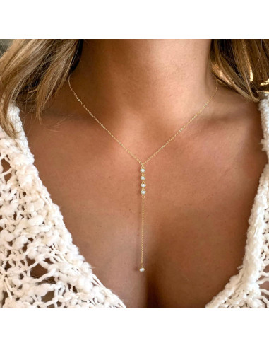 Collar Lariat de Oro 14K para Mujeres con Colgante en Y